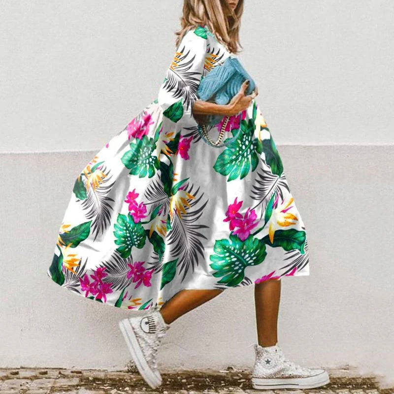 Damen Maxikleid mit Blumenmotivierten Details und Schwingendem Saum Heidi-Mode - Image 6