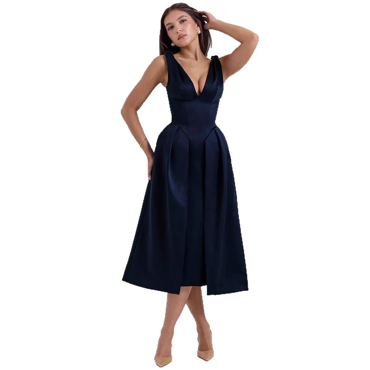 Damen Maxikleid mit elegantem V-Ausschnitt und strukturiertem Rock Heidi-Mode - Image 5