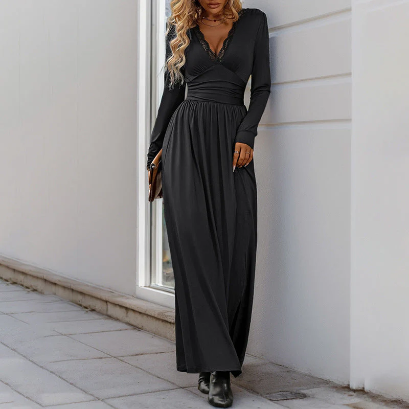 Damen Maxikleid mit Elegantem V-Ausschnitt und Verspielten Rüschen Heidi-Mode - Image 6
