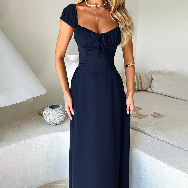 Damen Maxikleid mit Eleganter Schnürdetail und Puffärmeln Heidi-Mode - Image 3