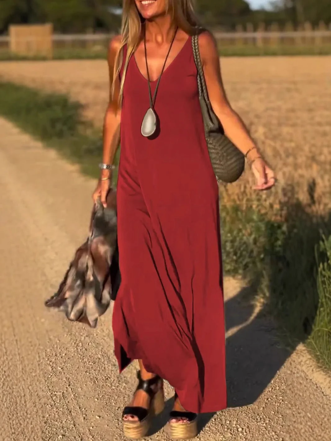 Damen Maxikleid mit Eleganter V-Form und Qualitativ Hochwertigem Obermaterial Heidi-Mode - Image 7