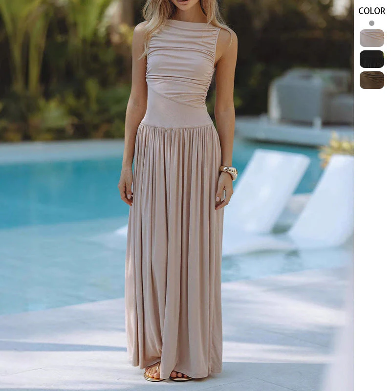 Damen Maxikleid mit Figurbetontem Oberteil und Fließendem Rock Heidi-Mode