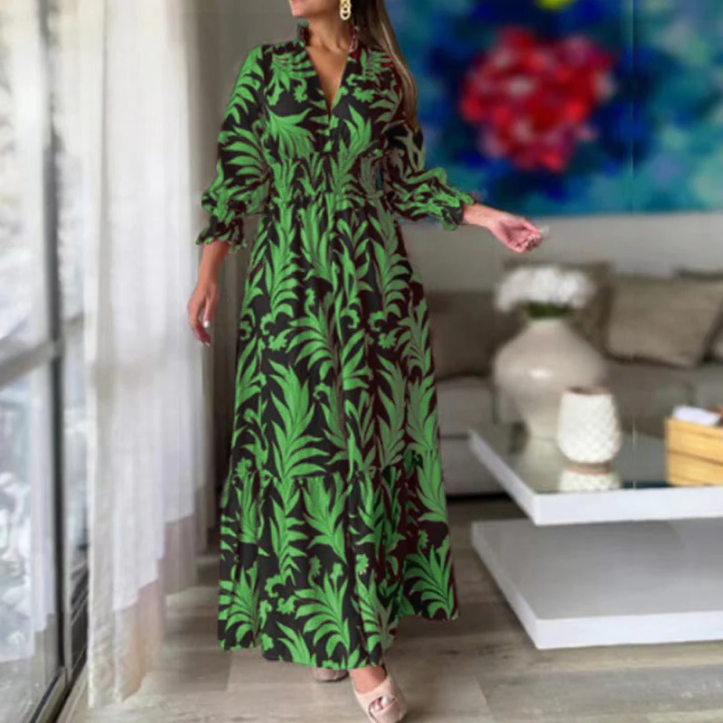 Damen Maxikleid mit Floralem Design und Voluminösen Ärmeln Heidi-Mode - Image 3