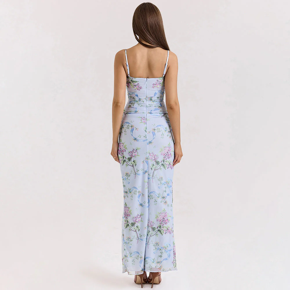 Damen Maxikleid mit Floralem Musterdruck und Seitlichem Schlitz Heidi-Mode - Image 4