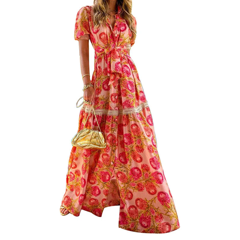 Damen Maxikleid mit Floralen Applikationen und Taillengürtel Heidi-Mode - Image 5