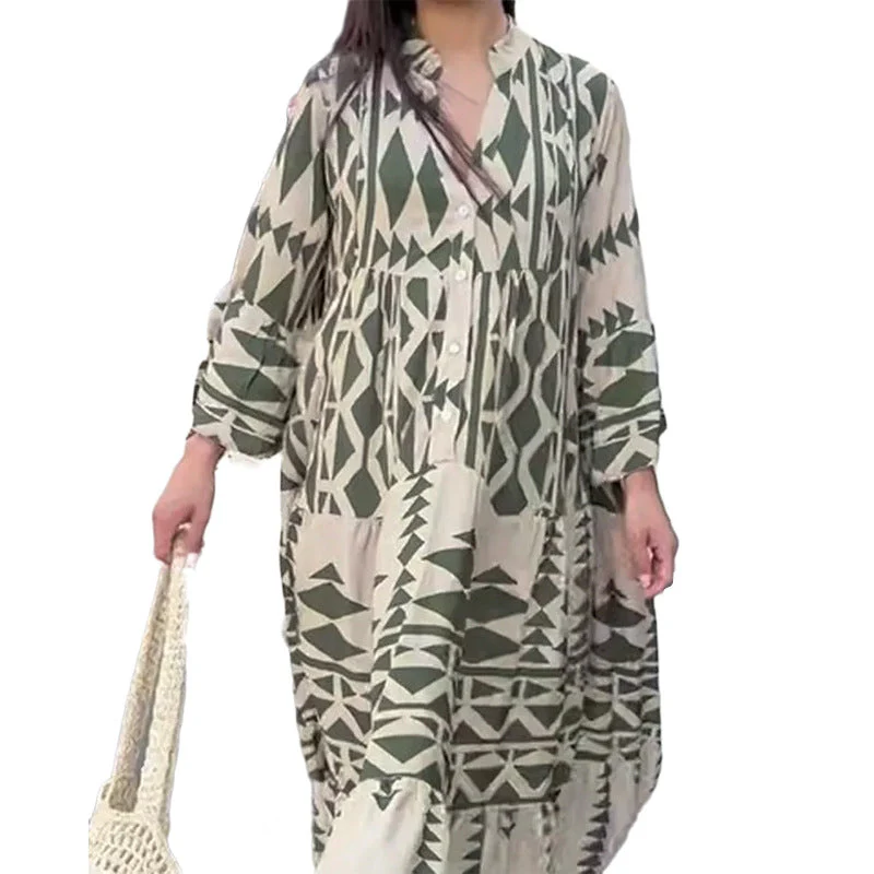 Damen Maxikleid mit Geometrischem Muster und Fließendem Schnitt Heidi-Mode - Image 4
