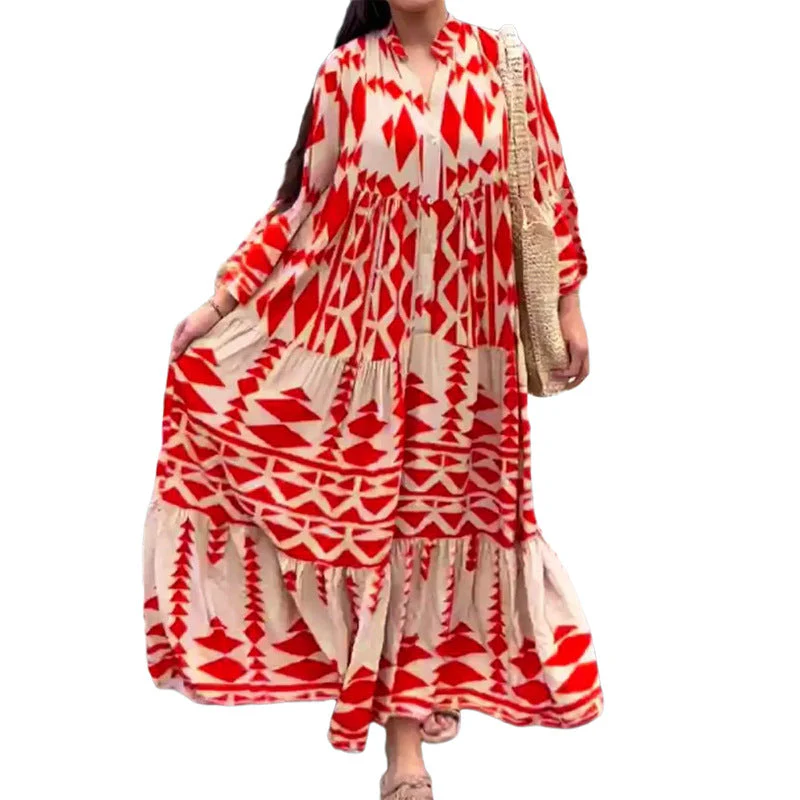 Damen Maxikleid mit Geometrischem Muster und Fließendem Schnitt Heidi-Mode - Image 5