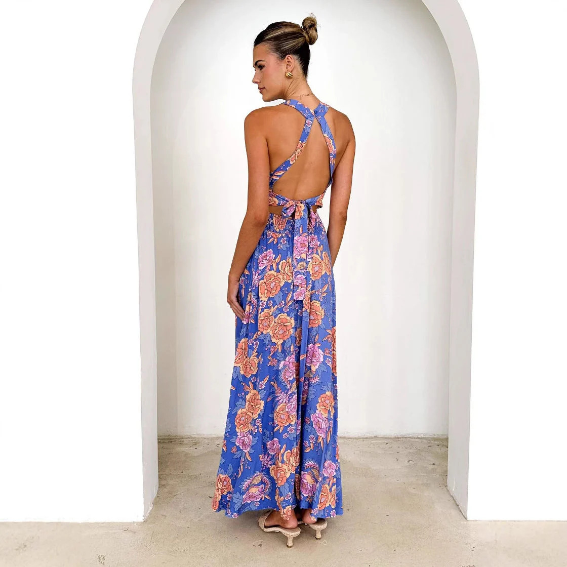 Damen Maxikleid mit Hochgeschlossenem Ausschnitt und Floralen Akzenten Heidi-Mode - Image 2