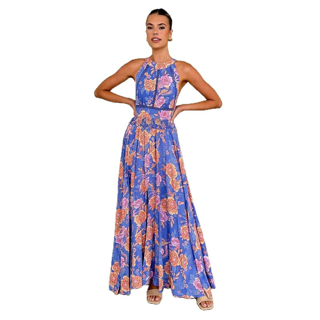 Damen Maxikleid mit Hochgeschlossenem Ausschnitt und Floralen Akzenten Heidi-Mode - Image 5