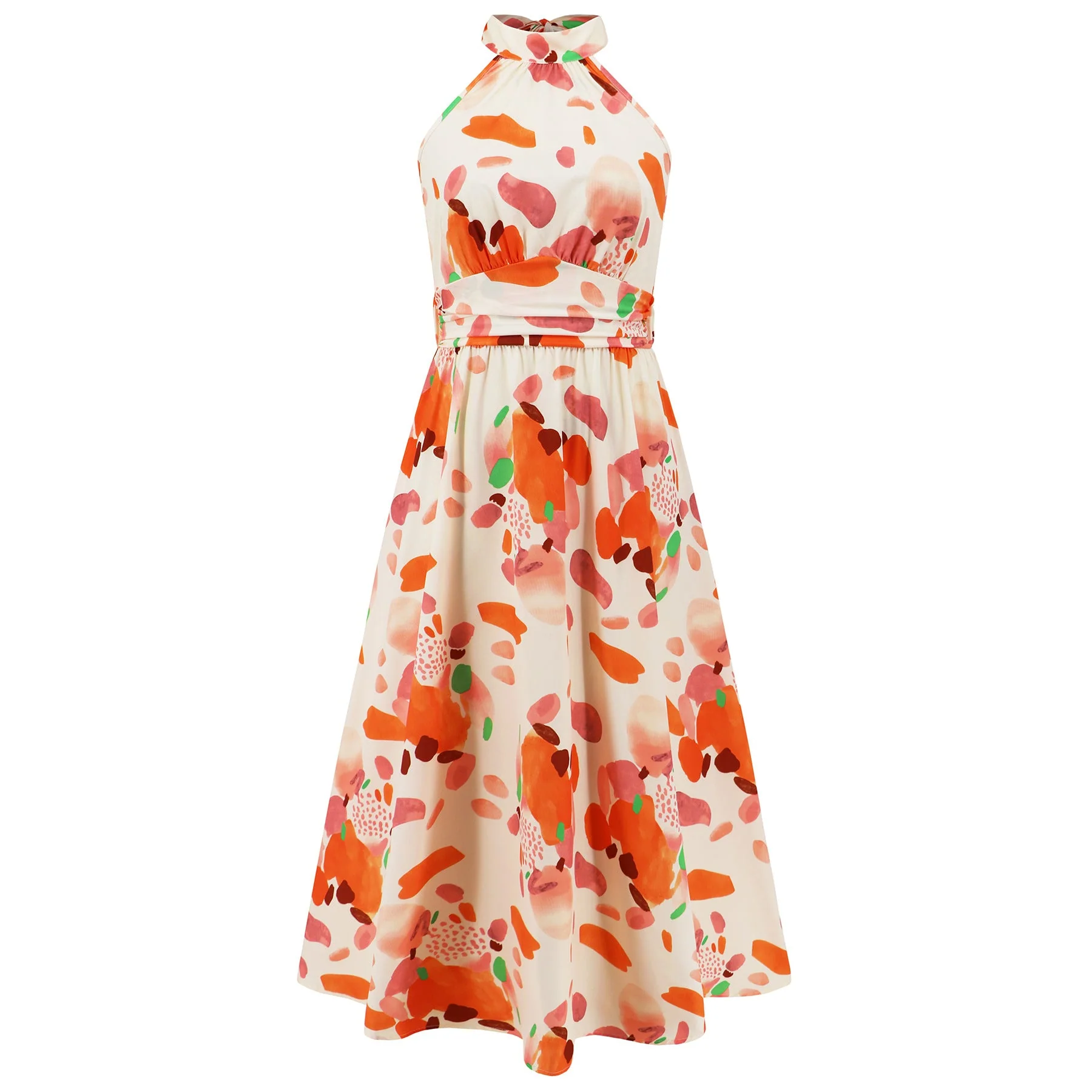 Damen Maxikleid mit Hochgeschlossenem Kragen und Buntem Blätterdruck Heidi-Mode - Image 5
