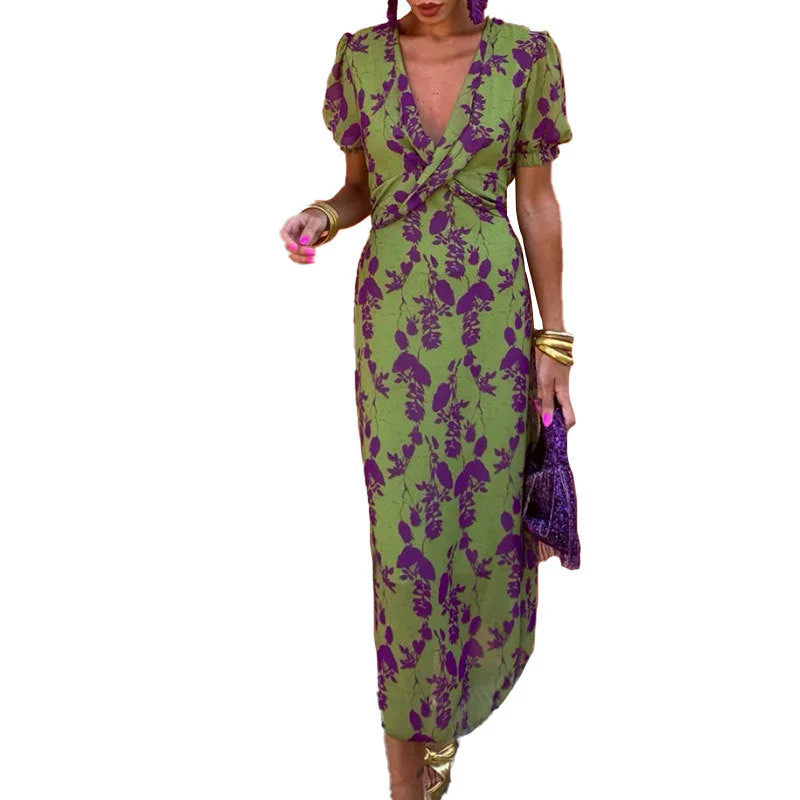 Damen Maxikleid mit Innovativem Rautenmuster und Ballettartigen Puffärmeln Heidi-Mode - Image 5