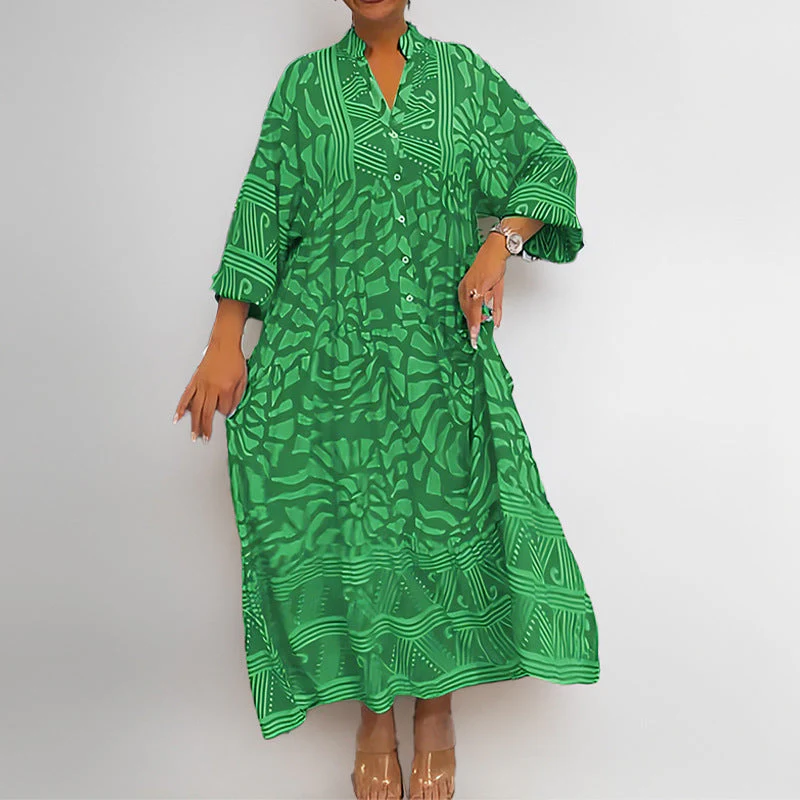 Damen Maxikleid mit Modernem Grafischem Design und Elegantem V-Ausschnitt Heidi-Mode - Image 3