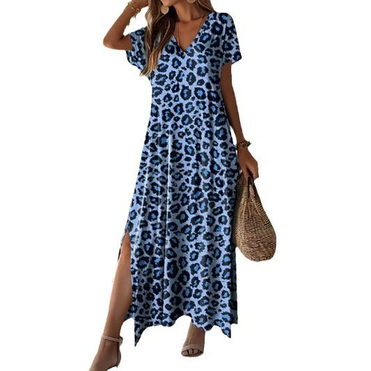 Damen Maxikleid mit Modernem Leopardenmuster und Seitlichen Schlitzen Heidi-Mode - Image 5