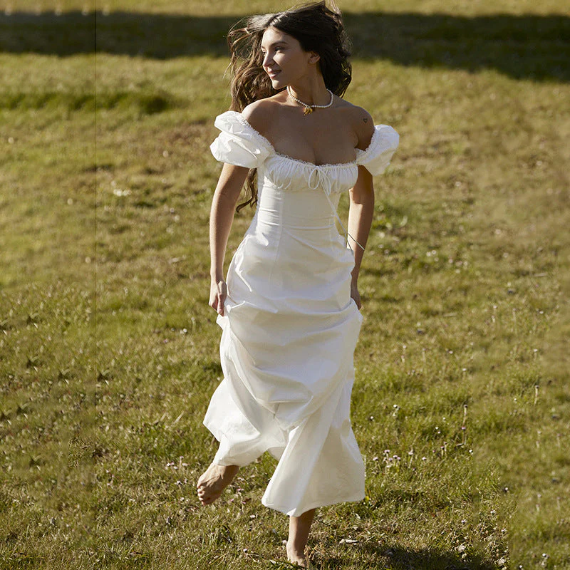 Damen Maxikleid mit Puffärmeln und Romantischem Rüschendetail Heidi-Mode - Image 2