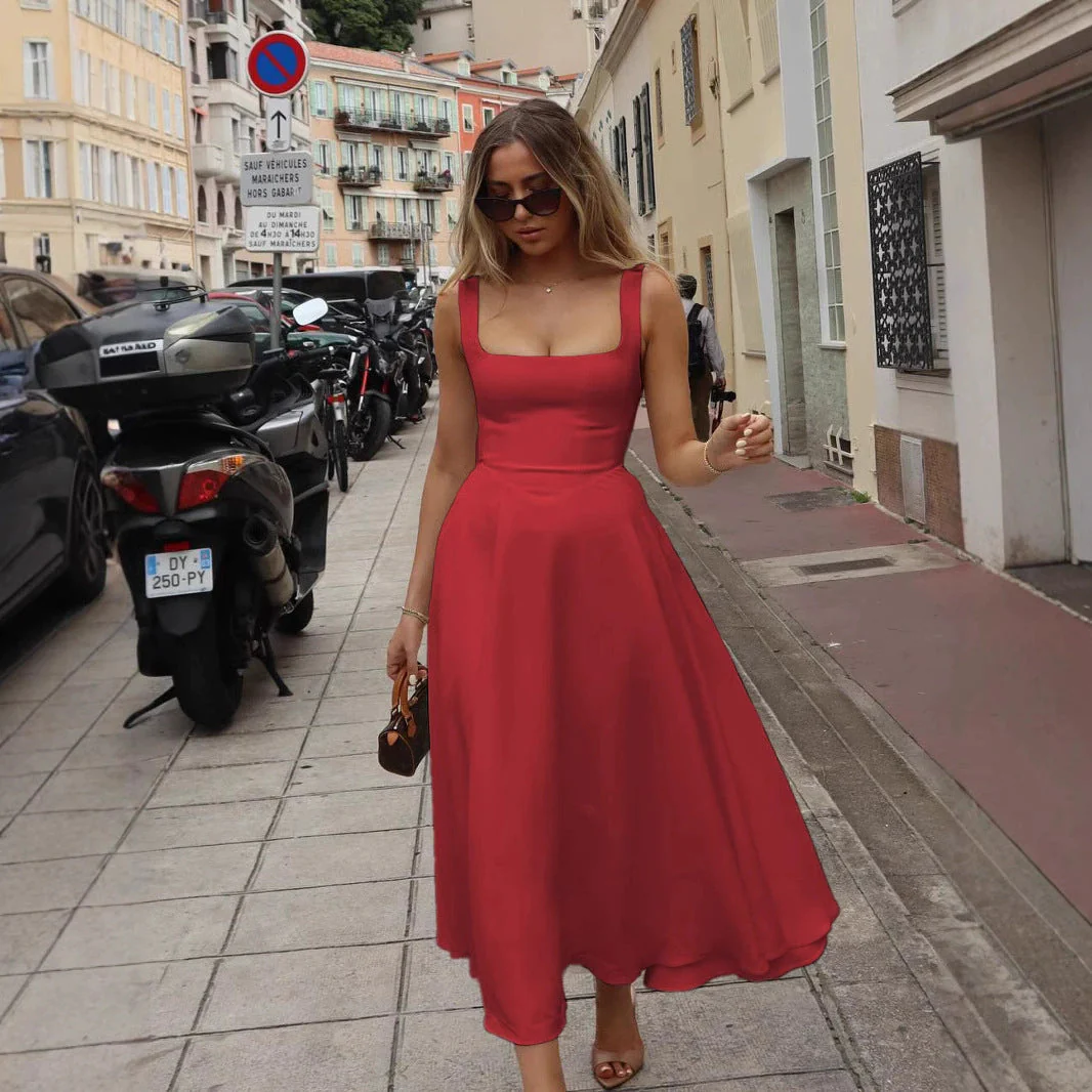 Damen Maxikleid mit Quadratischen Ausschnitten und Fließendem Rock Heidi-Mode - Image 9