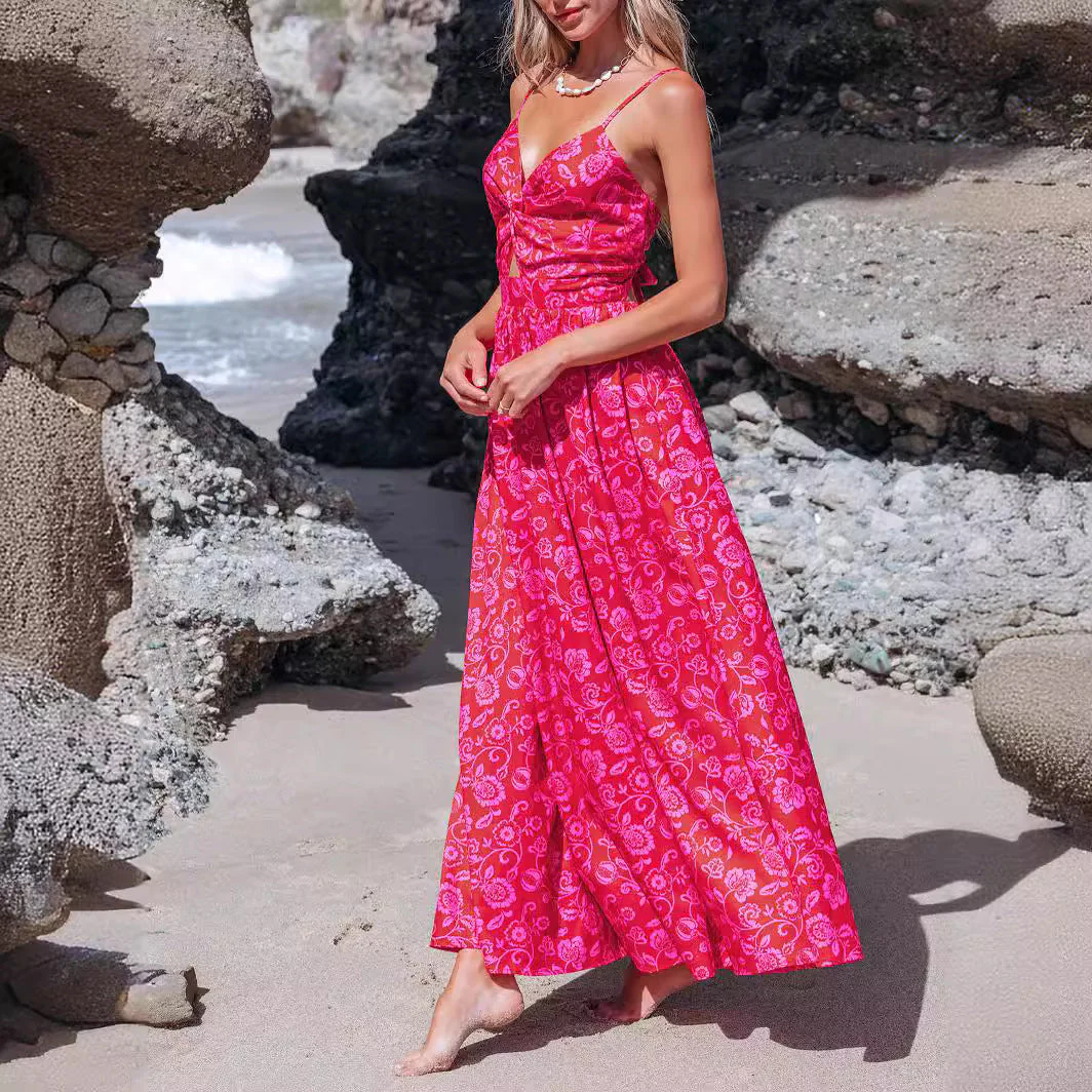 Damen Maxikleid mit Raffiniertem Knotendetail und Floralen Designelementen Heidi-Mode - Image 2