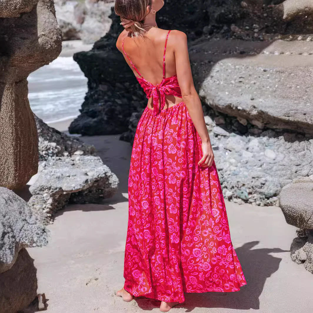 Damen Maxikleid mit Raffiniertem Knotendetail und Floralen Designelementen Heidi-Mode - Image 3