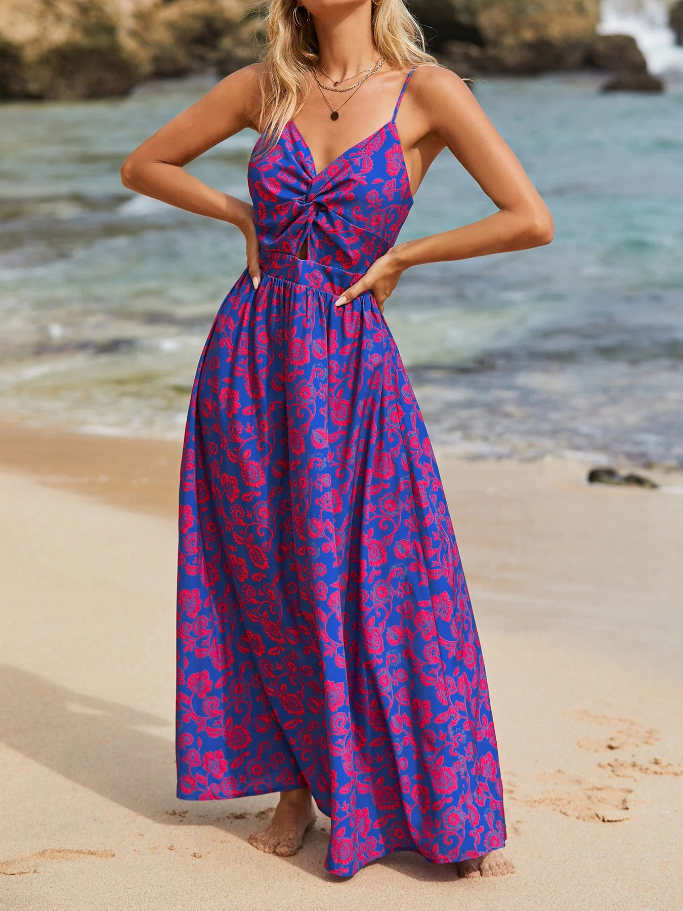 Damen Maxikleid mit Raffiniertem Knotendetail und Floralen Designelementen Heidi-Mode - Image 7
