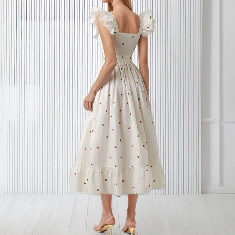 Damen Maxikleid mit Rüschendetails und Knöpfbarem Oberteil Heidi-Mode - Image 2