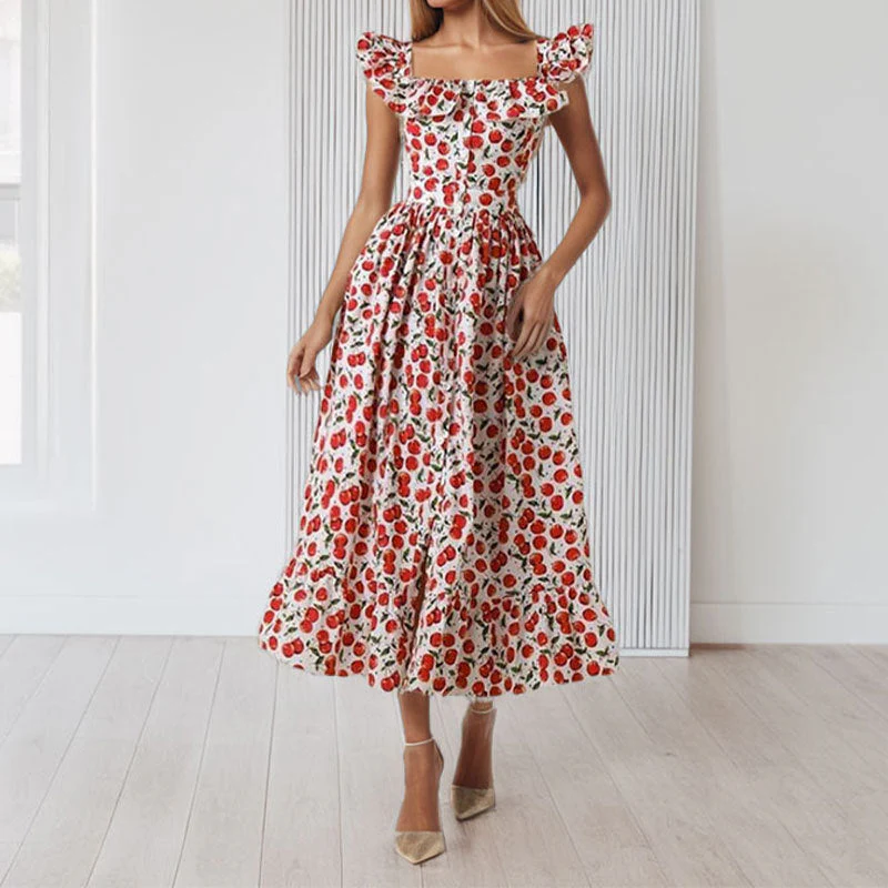 Damen Maxikleid mit Rüschendetails und Knöpfbarem Oberteil Heidi-Mode - Image 4