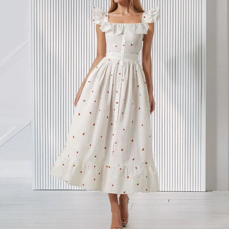 Damen Maxikleid mit Rüschendetails und Knöpfbarem Oberteil Heidi-Mode - Image 6