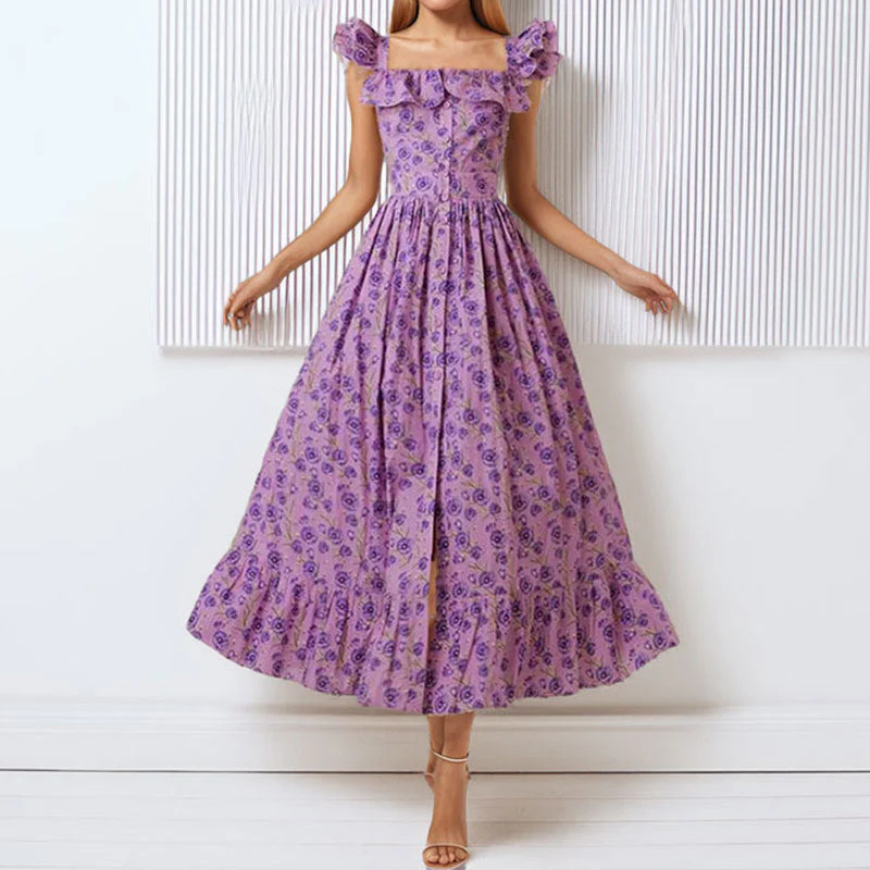 Damen Maxikleid mit Rüschendetails und Knöpfbarem Oberteil Heidi-Mode - Image 7