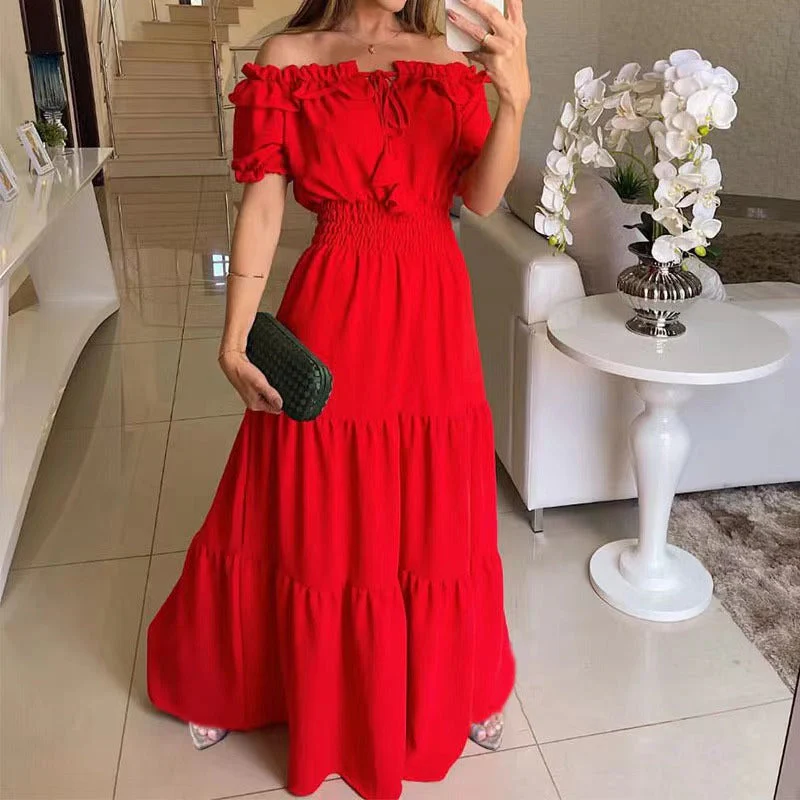 Damen Maxikleid mit Schulterfreiem Design und Voluminösen Rüschen Heidi-Mode - Image 10
