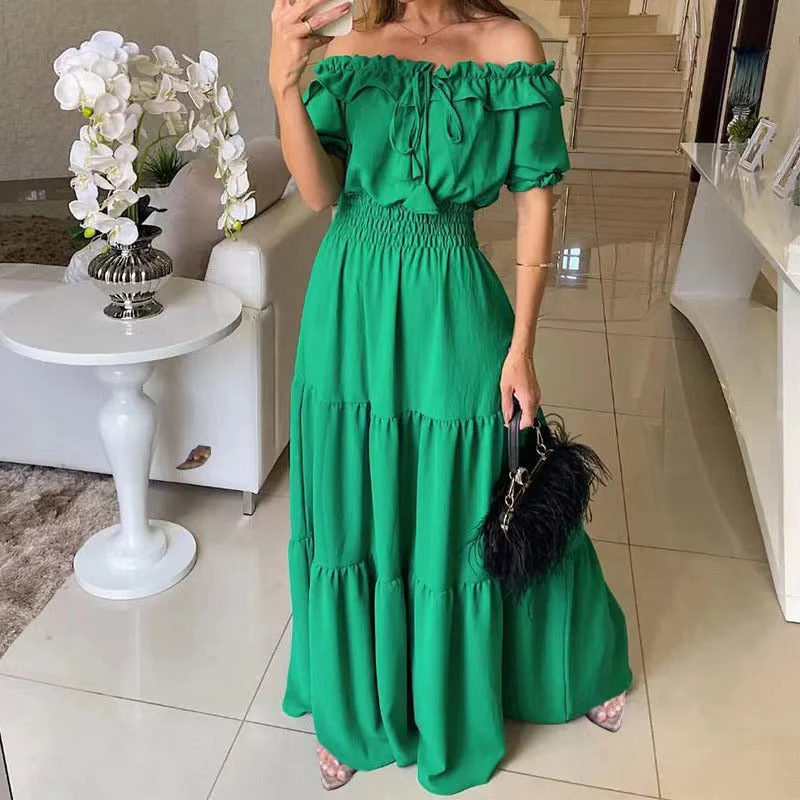 Damen Maxikleid mit Schulterfreiem Design und Voluminösen Rüschen Heidi-Mode - Image 2
