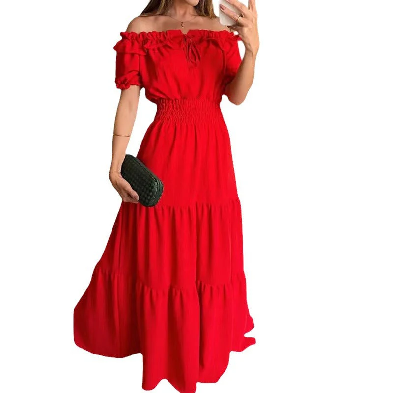 Damen Maxikleid mit Schulterfreiem Design und Voluminösen Rüschen Heidi-Mode - Image 5