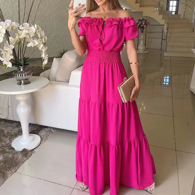 Damen Maxikleid mit Schulterfreiem Design und Voluminösen Rüschen Heidi-Mode - Image 6
