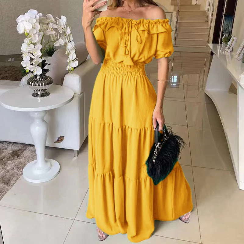 Damen Maxikleid mit Schulterfreiem Design und Voluminösen Rüschen Heidi-Mode - Image 7