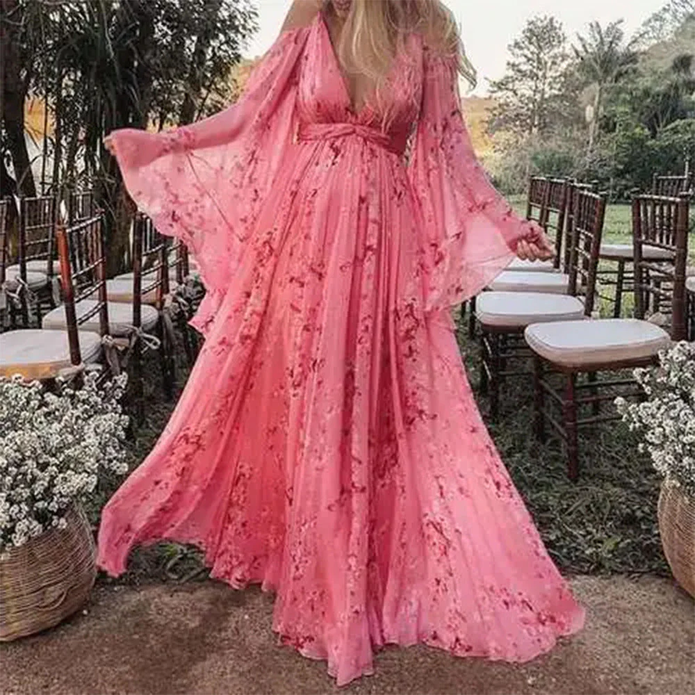 Damen Maxikleid mit Schwingenden Ärmeln und Floralem Muster Heidi-Mode - Image 2