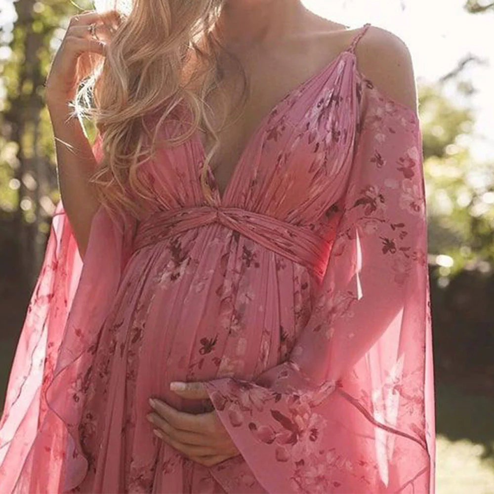 Damen Maxikleid mit Schwingenden Ärmeln und Floralem Muster Heidi-Mode - Image 3