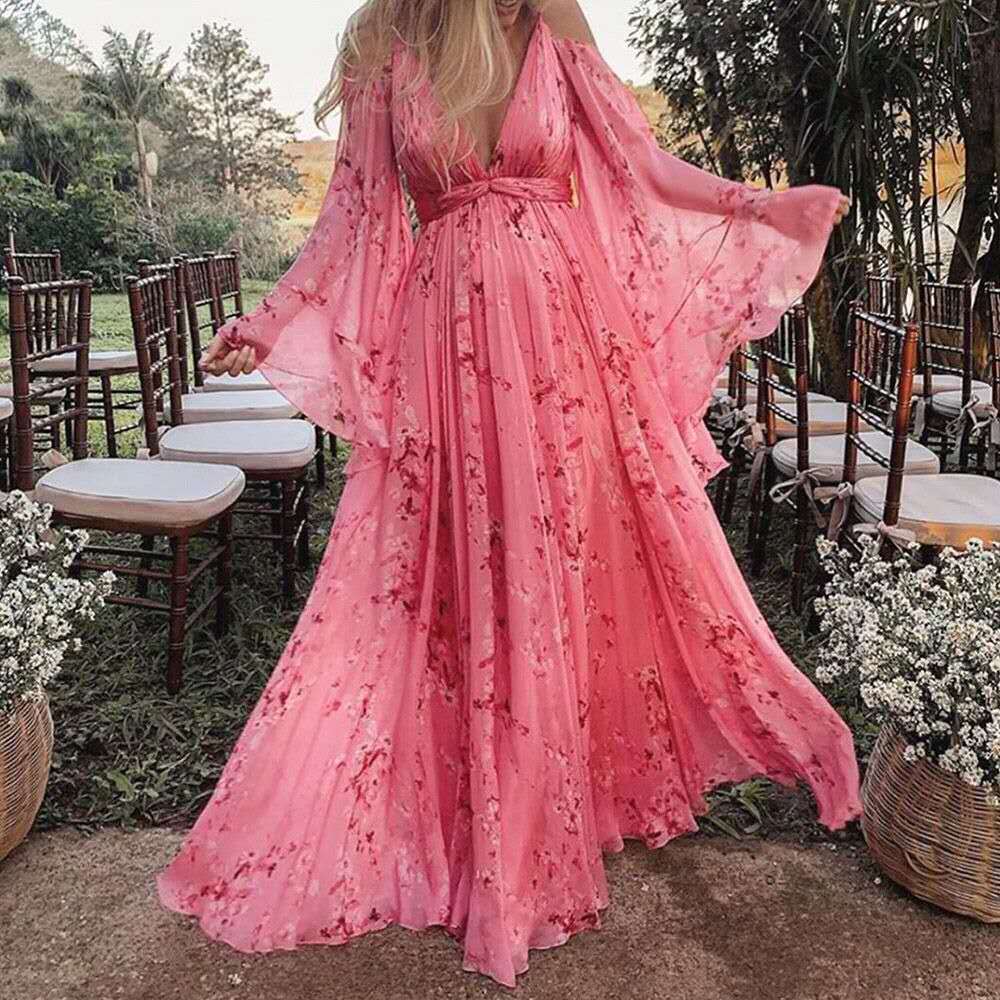Damen Maxikleid mit Schwingenden Ärmeln und Floralem Muster Heidi-Mode - Image 6