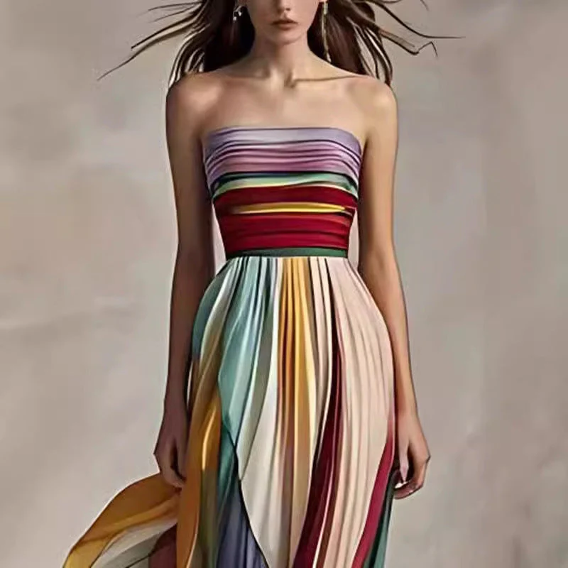 Damen Maxikleid mit Schwingenden Falten und Elegantem Bandeau-Ausschnitt Heidi-Mode - Image 2