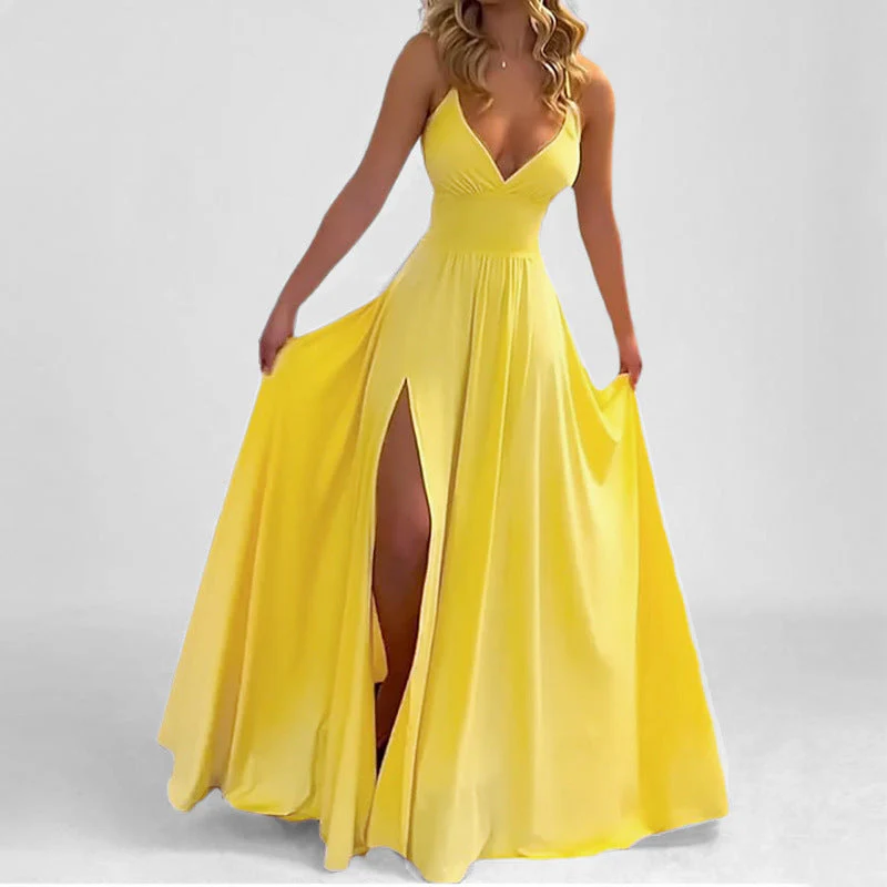 Damen Maxikleid mit Tiefem V-Ausschnitt und Figurbetontem Oberteil Heidi-Mode - Image 6