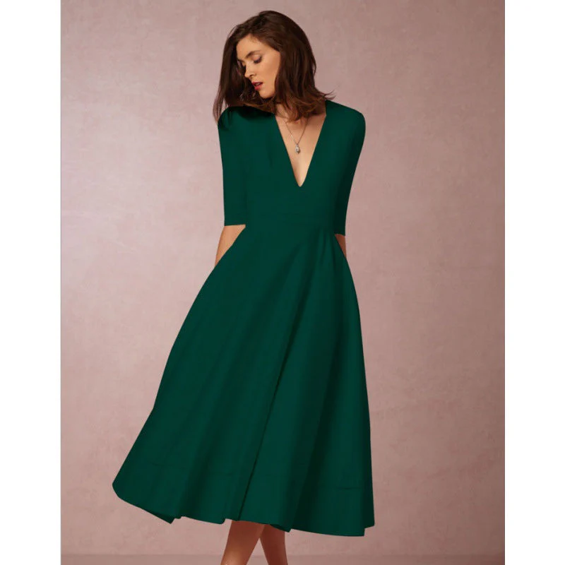 Damen Maxikleid mit Tiefem V-Ausschnitt und Schwingendem Rock Heidi-Mode - Image 4