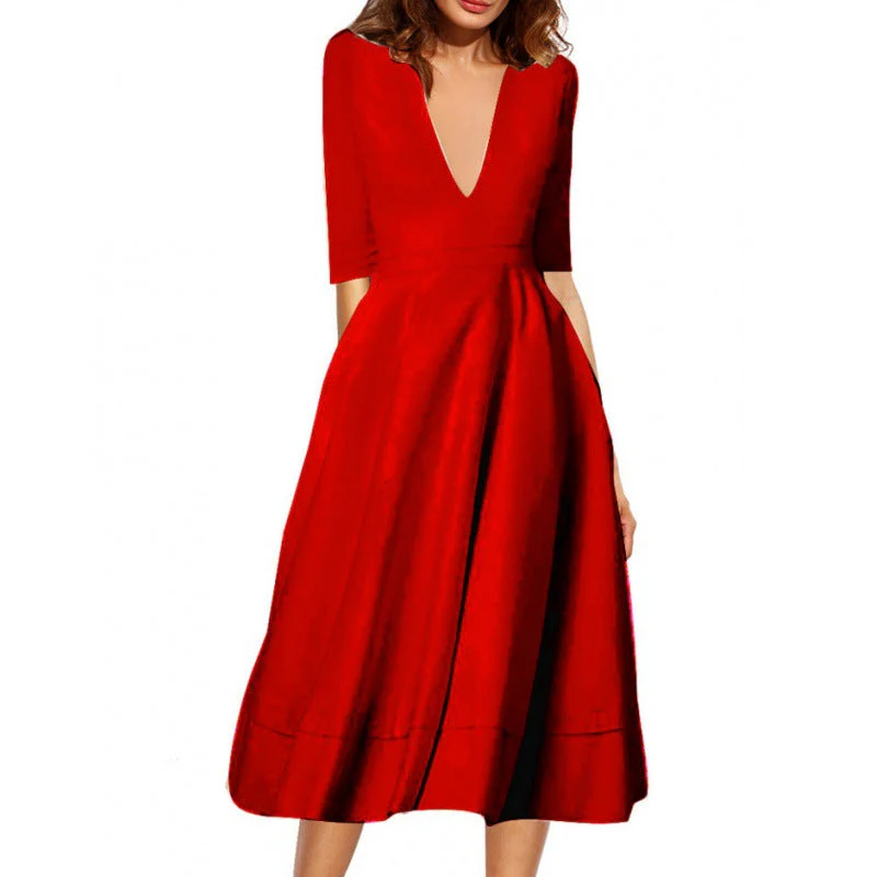 Damen Maxikleid mit Tiefem V-Ausschnitt und Schwingendem Rock Heidi-Mode - Image 5