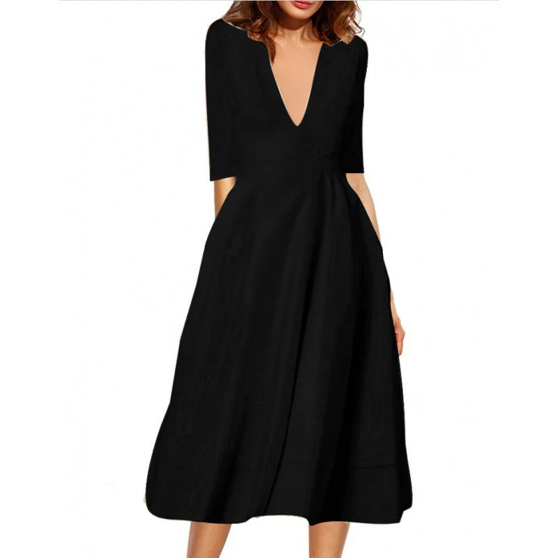 Damen Maxikleid mit Tiefem V-Ausschnitt und Schwingendem Rock Heidi-Mode - Image 6