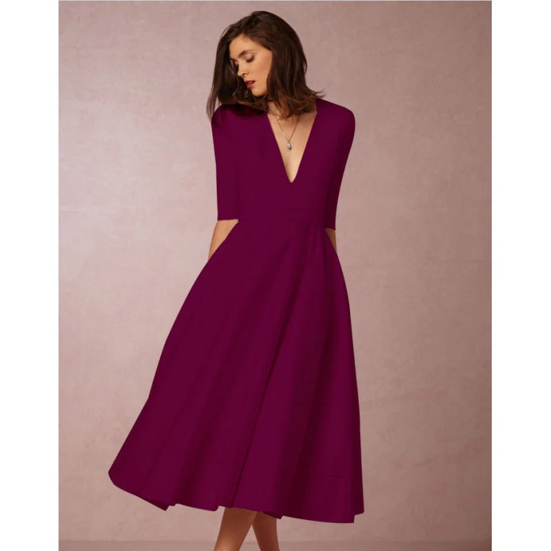Damen Maxikleid mit Tiefem V-Ausschnitt und Schwingendem Rock Heidi-Mode - Image 7