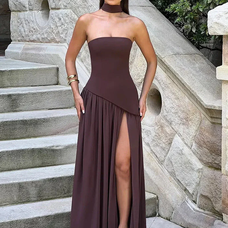 Damen Maxikleid mit Trägerlosem Oberteil und Hohem Schlitz Heidi-Mode - Image 3