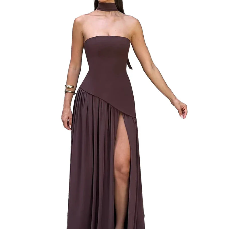 Damen Maxikleid mit Trägerlosem Oberteil und Hohem Schlitz Heidi-Mode - Image 5