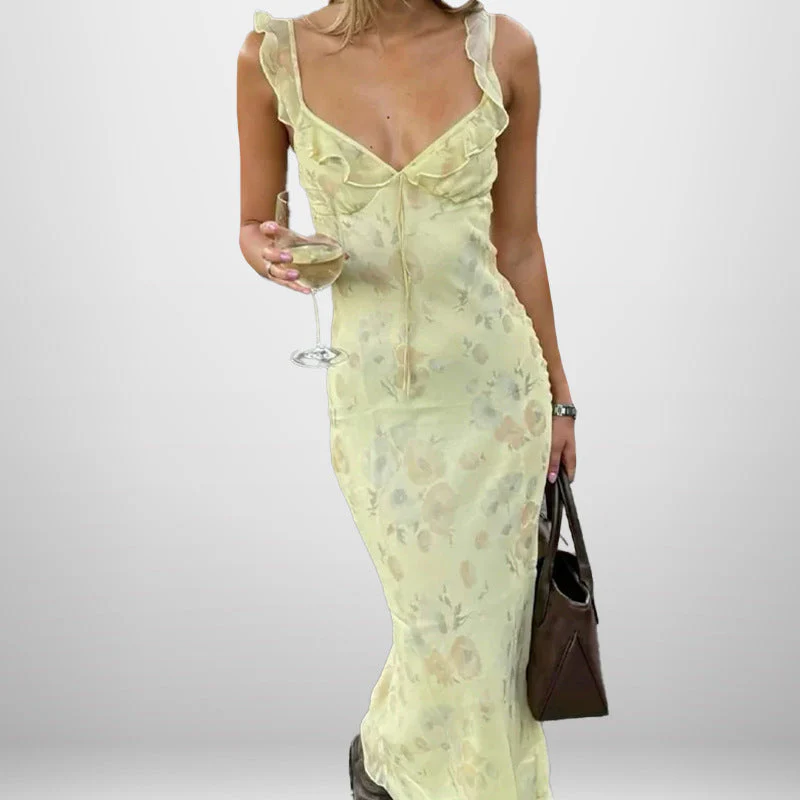 Damen Maxikleid mit Zartem Blumenmuster und Femininem Rüschendesign Heidi-Mode - Image 3