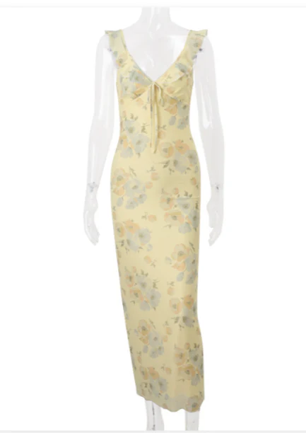 Damen Maxikleid mit Zartem Blumenmuster und Femininem Rüschendesign Heidi-Mode - Image 7