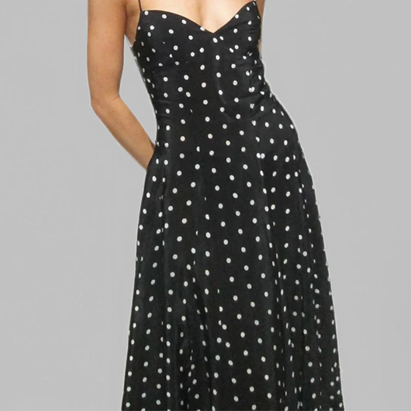 Damen Maxikleid mit Zartem Herz-Ausschnitt und Verspieltem Punktemuster Heidi-Mode - Image 3