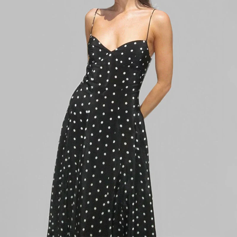 Damen Maxikleid mit Zartem Herz-Ausschnitt und Verspieltem Punktemuster Heidi-Mode - Image 4