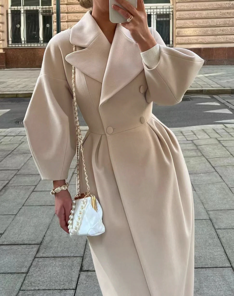 Damen Maximaler Oversized Mantel mit Schulterschultern und Doppelreihe Heidi-Mode - Image 12