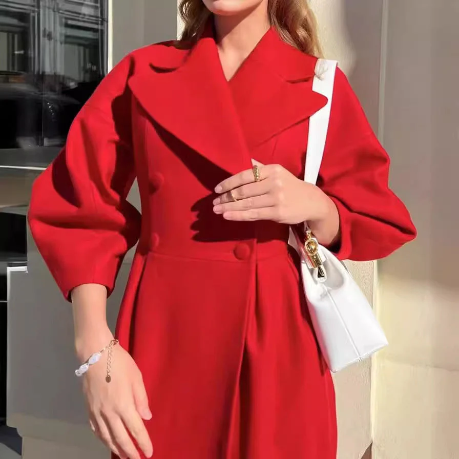 Damen Maximaler Oversized Mantel mit Schulterschultern und Doppelreihe Heidi-Mode - Image 2