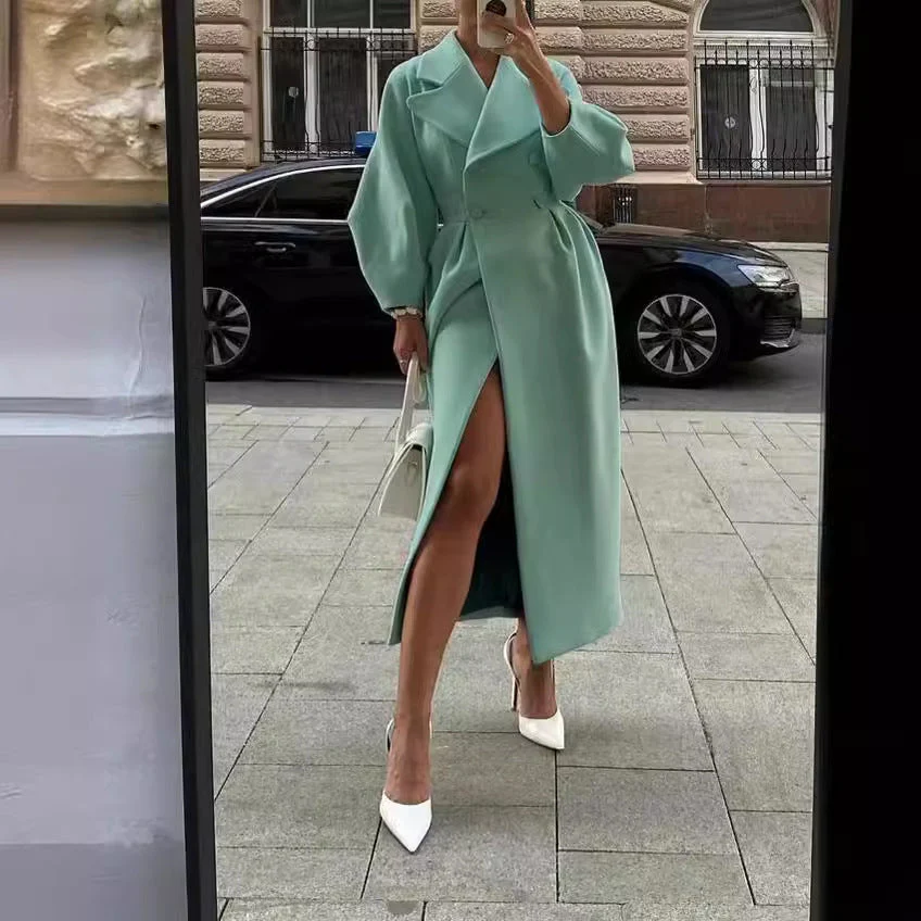 Damen Maximaler Oversized Mantel mit Schulterschultern und Doppelreihe Heidi-Mode - Image 3