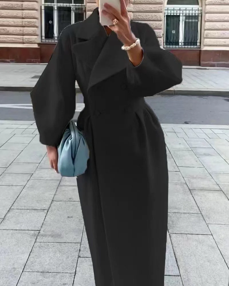 Damen Maximaler Oversized Mantel mit Schulterschultern und Doppelreihe Heidi-Mode - Image 7
